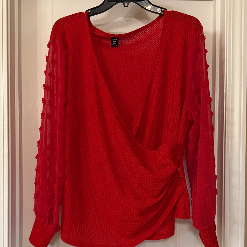 SHEIN Vibrant Red Textured Blouse